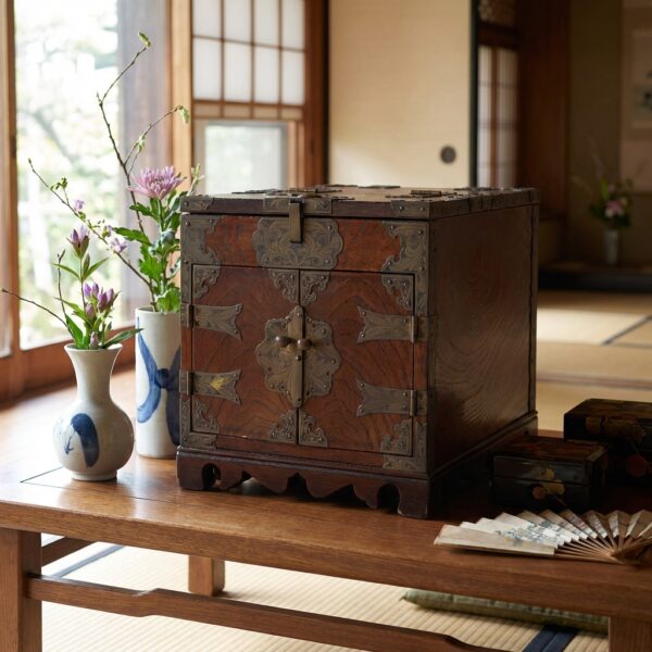 Antique mirror vanity box in zelkova wood – Korea, circa 1900