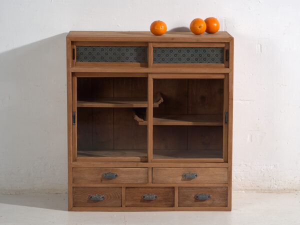 Mueble de té japonés antiguo (Cha Tansu) en cedro - Periodo Taishō–Showa (1912–1945)