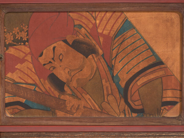 Pequeño mueble japonés con puertas correderas decoradas Kabuki - Periodo Showa temprano, circa 1926–1970