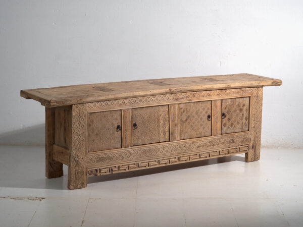 Antique carved low sideboard in pine wood – China, circa 1900