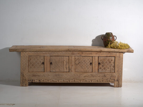 Antique carved low sideboard in pine wood – China, circa 1900