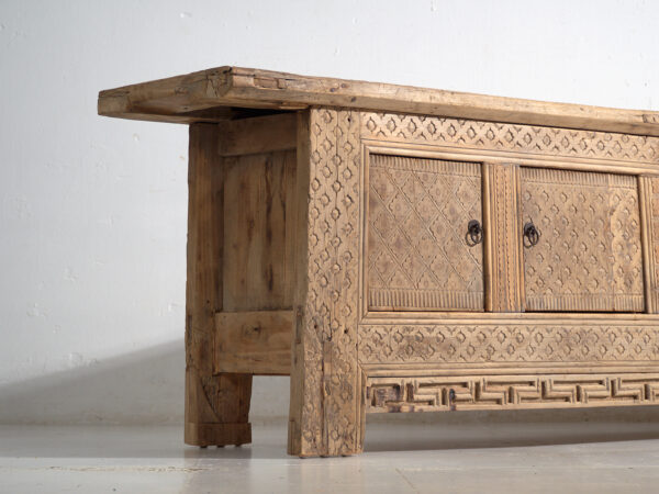 Antique carved low sideboard in pine wood – China, circa 1900