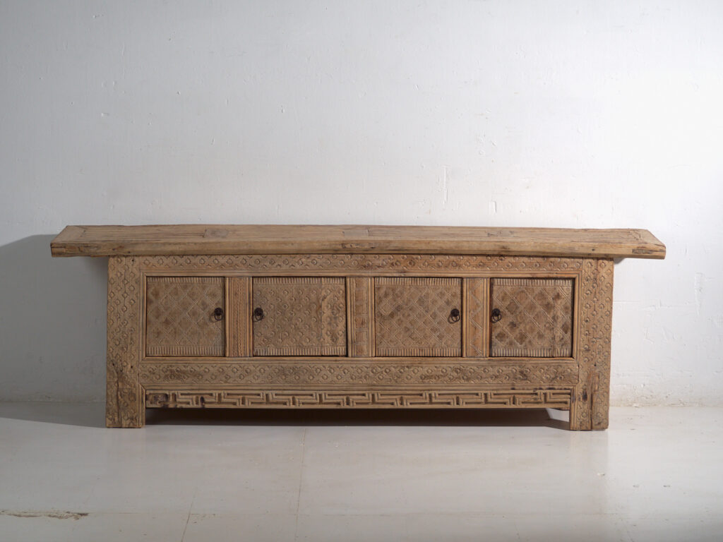 Antique carved low sideboard in pine wood – China, circa 1900