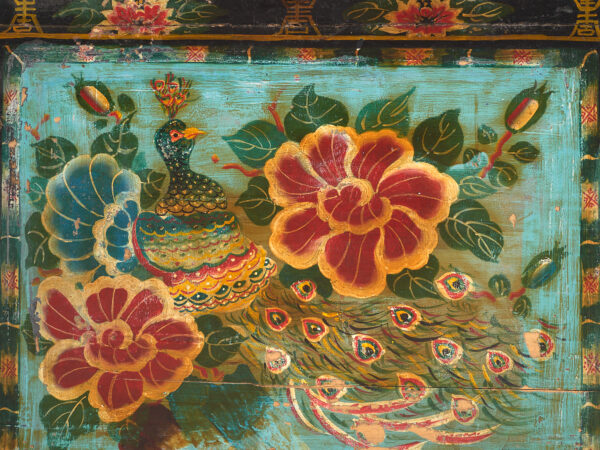 Baúl antiguo chino pintado en madera de pino – China, circa 1900