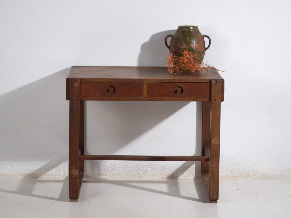Escritorio japonés antiguo tsukue con dos cajones - Periodo Taishō–Showa (circa 1910–1940)