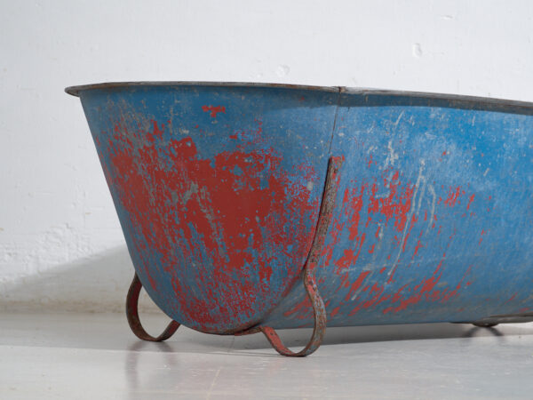 Bañera antigua de zinc galvanizado – Tina industrial europea – circa 1900 #1