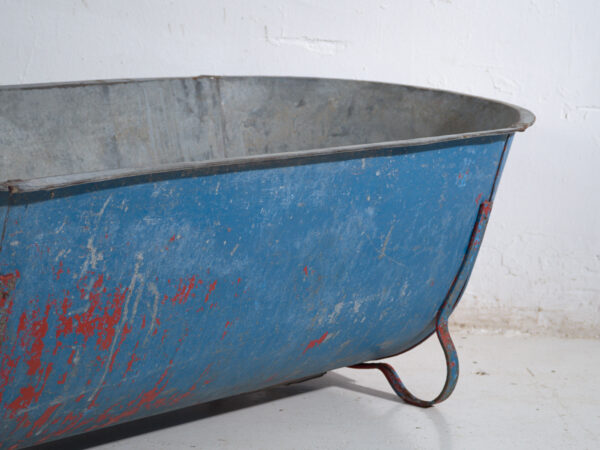 Bañera antigua de zinc galvanizado – Tina industrial europea – circa 1900 #1