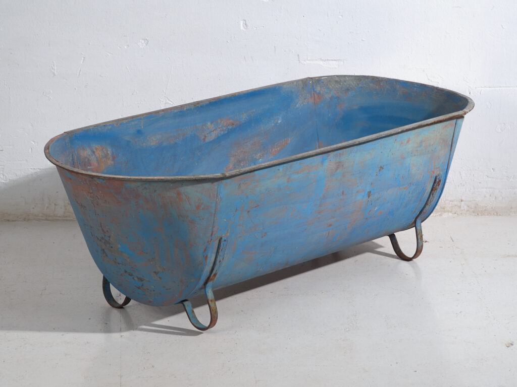 Bañera antigua de zinc galvanizado – Tina industrial europea – circa 1900 #2