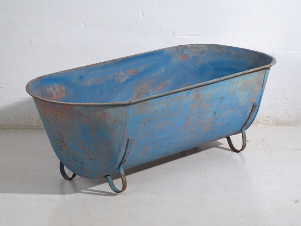 Bañera antigua de zinc galvanizado – Tina industrial europea – circa 1900 #2