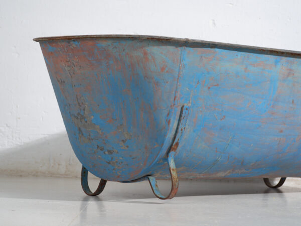 Bañera antigua de zinc galvanizado – Tina industrial europea – circa 1900 #2