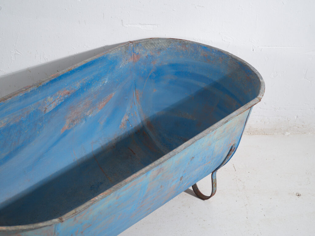 Bañera antigua de zinc galvanizado – Tina industrial europea – circa 1900 #2