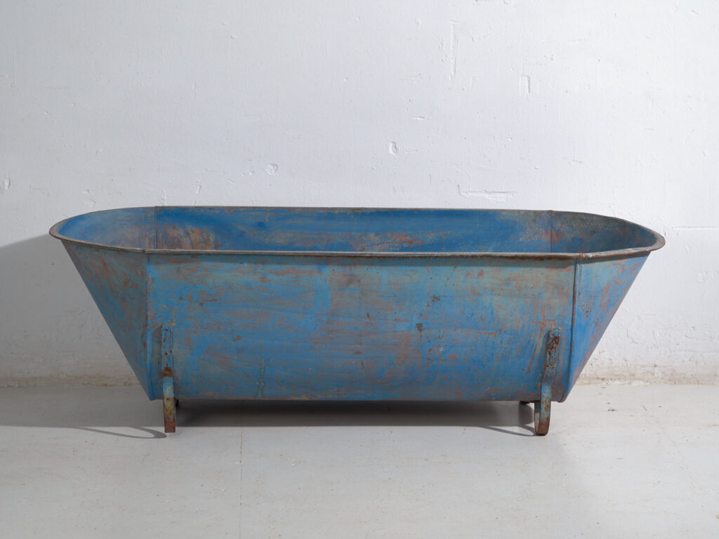Bañera antigua de zinc galvanizado – Tina industrial europea – circa 1900 #2