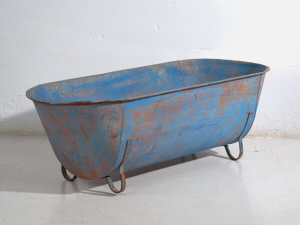 Bañera antigua de zinc galvanizado – Tina industrial europea – circa 1900 #2