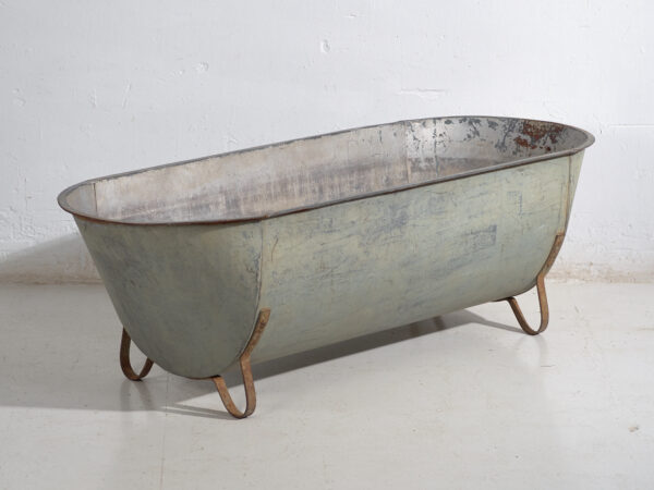 Bañera antigua de zinc galvanizado – Tina industrial europea – circa 1900 #3