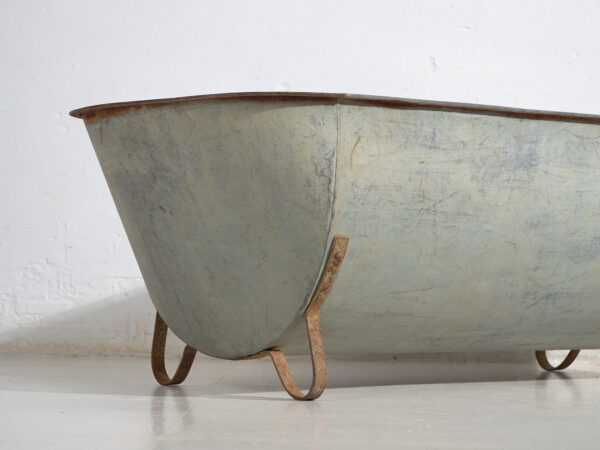 Bañera antigua de zinc galvanizado – Tina industrial europea – circa 1900 #3