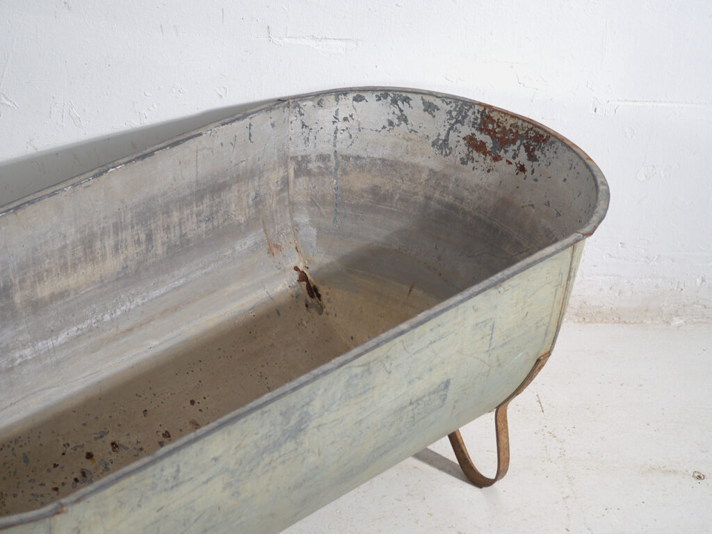Bañera antigua de zinc galvanizado – Tina industrial europea – circa 1900 #3
