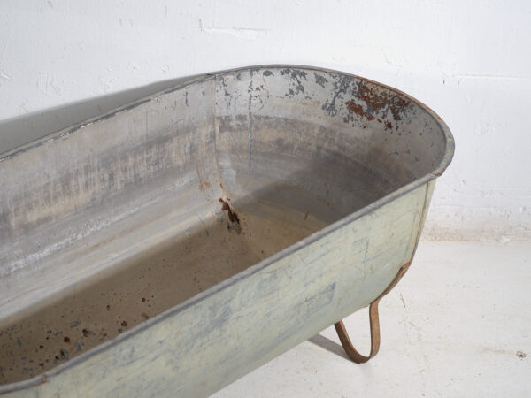 Bañera antigua de zinc galvanizado – Tina industrial europea – circa 1900 #3