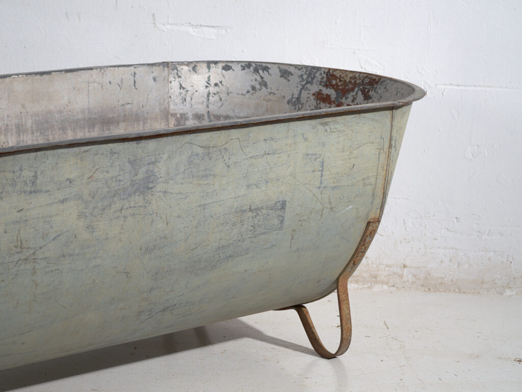 Bañera antigua de zinc galvanizado – Tina industrial europea – circa 1900 #3