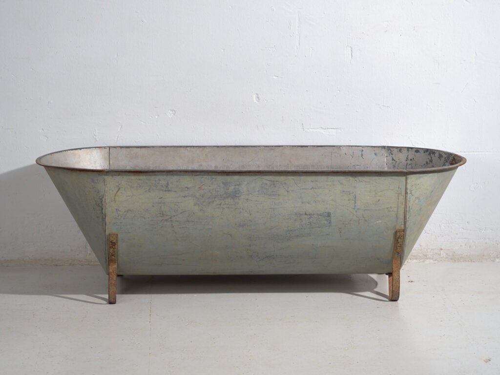 Bañera antigua de zinc galvanizado – Tina industrial europea – circa 1900 #3
