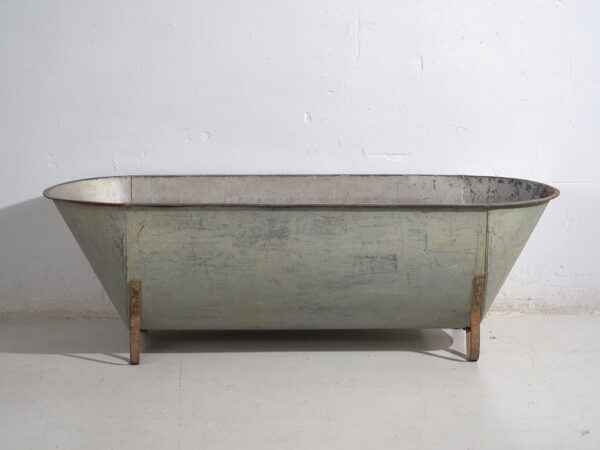 Bañera antigua de zinc galvanizado – Tina industrial europea – circa 1900 #3