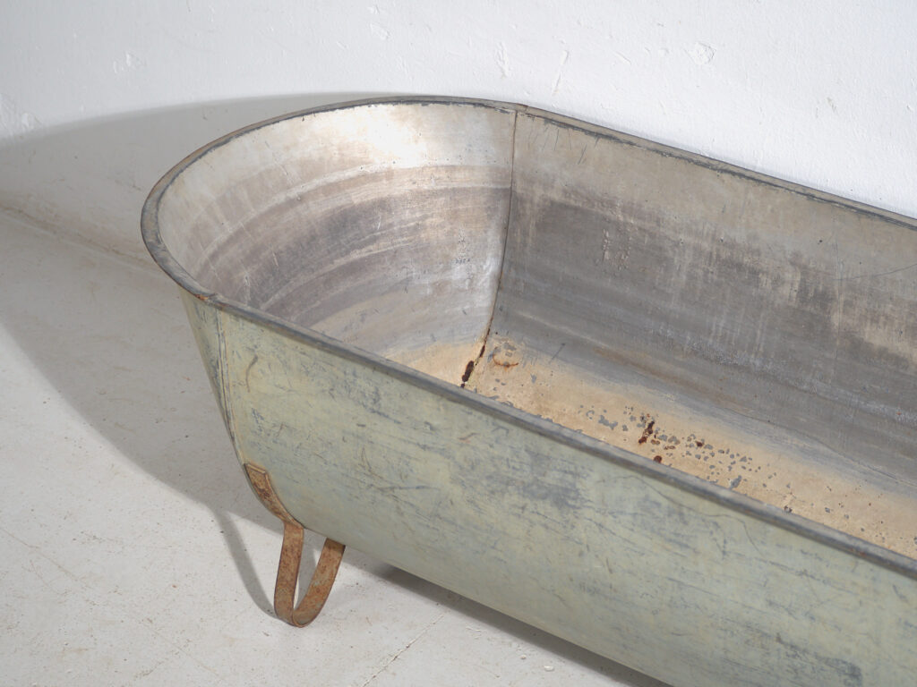 Bañera antigua de zinc galvanizado – Tina industrial europea – circa 1900 #3