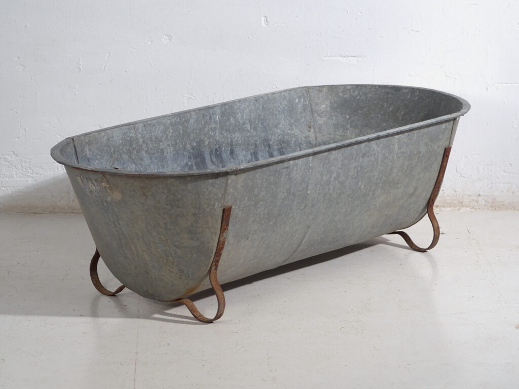 Bañera antigua de zinc galvanizado – Tina industrial europea – circa 1900 #5