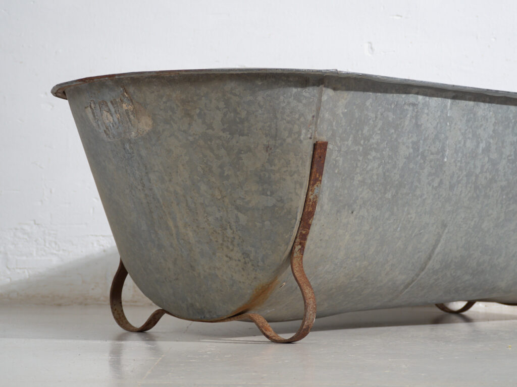 Bañera antigua de zinc galvanizado – Tina industrial europea – circa 1900 #5