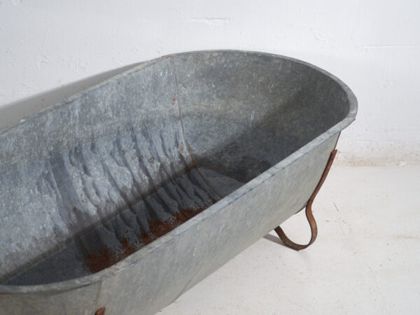 Bañera antigua de zinc galvanizado – Tina industrial europea – circa 1900 #5