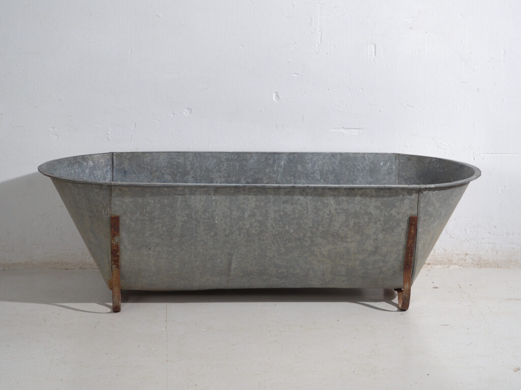 Bañera antigua de zinc galvanizado – Tina industrial europea – circa 1900 #5