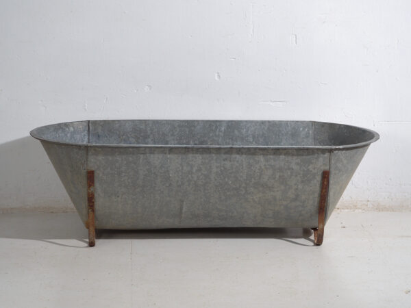 Bañera antigua de zinc galvanizado – Tina industrial europea – circa 1900 #5