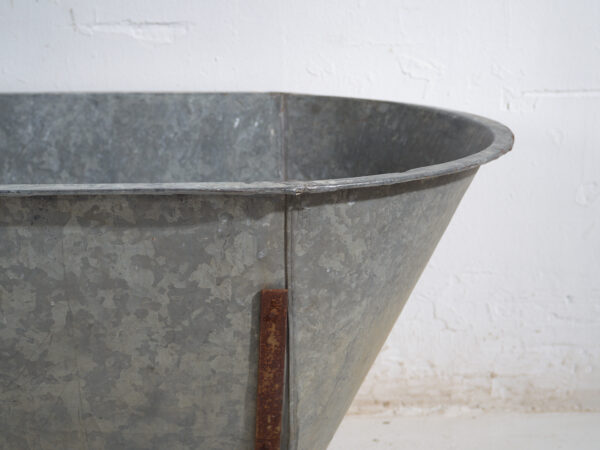 Bañera antigua de zinc galvanizado – Tina industrial europea – circa 1900 #5