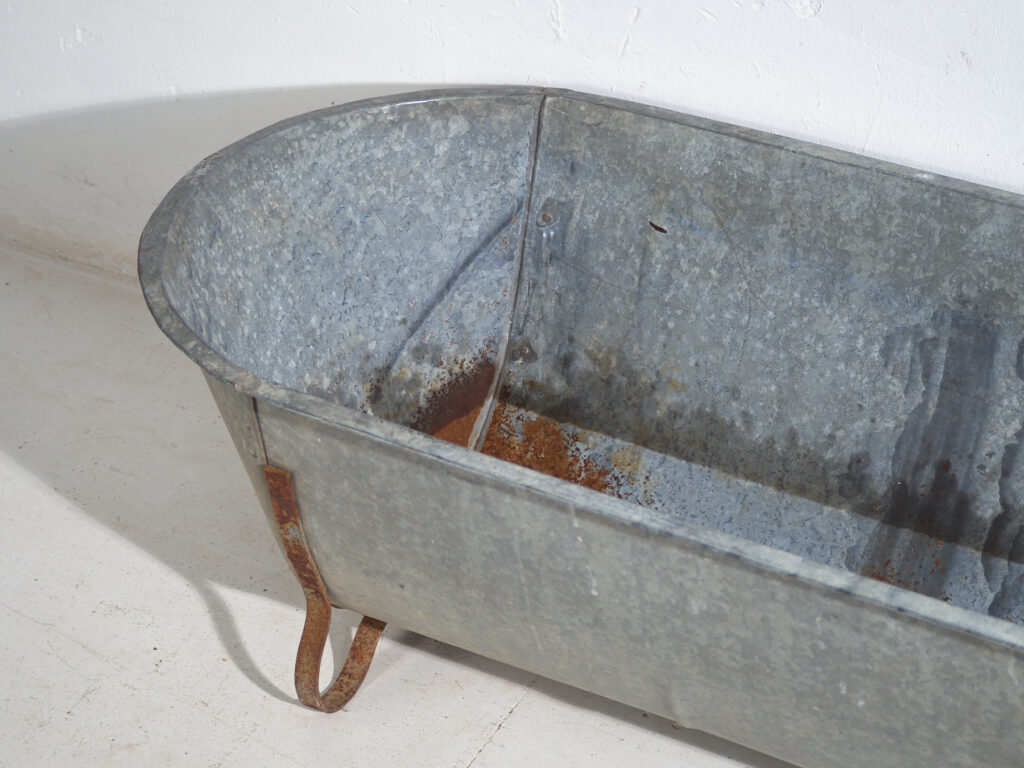 Bañera antigua de zinc galvanizado – Tina industrial europea – circa 1900 #5