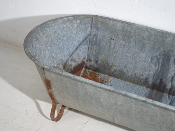 Bañera antigua de zinc galvanizado – Tina industrial europea – circa 1900 #5