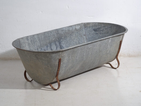 Bañera antigua de zinc galvanizado – Tina industrial europea – circa 1900 #5