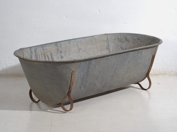 Bañera antigua de zinc galvanizado – Tina industrial europea – circa 1900 #6