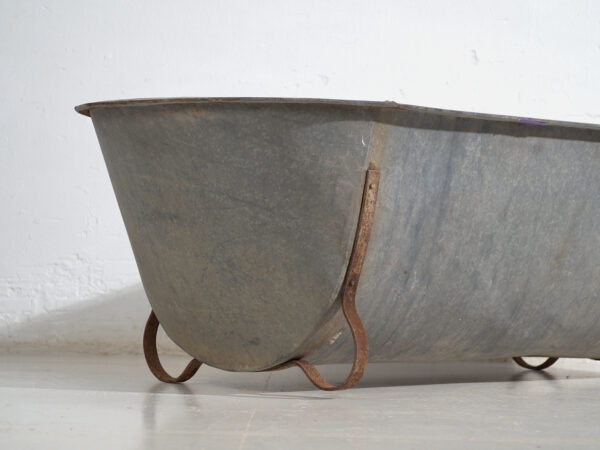 Bañera antigua de zinc galvanizado – Tina industrial europea – circa 1900 #6