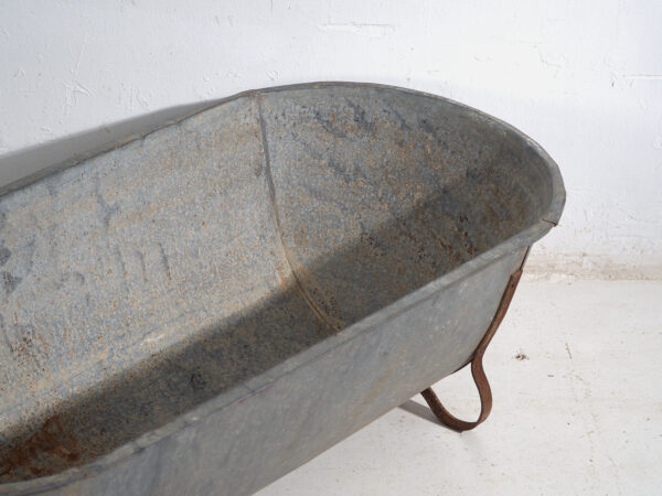 Bañera antigua de zinc galvanizado – Tina industrial europea – circa 1900 #6