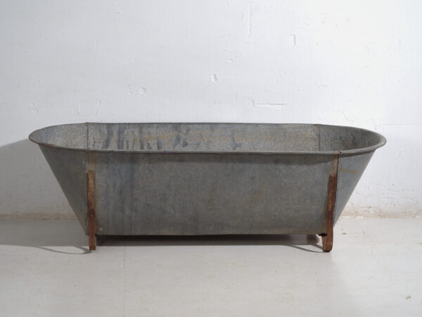 Bañera antigua de zinc galvanizado – Tina industrial europea – circa 1900 #6