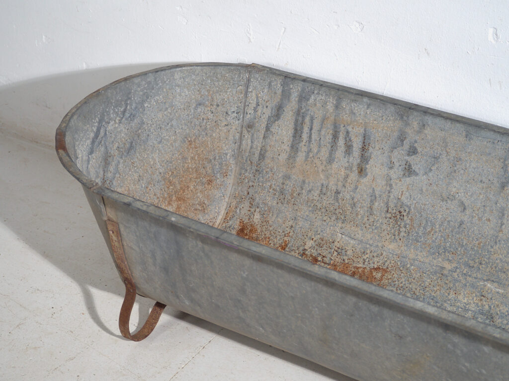 Bañera antigua de zinc galvanizado – Tina industrial europea – circa 1900 #6