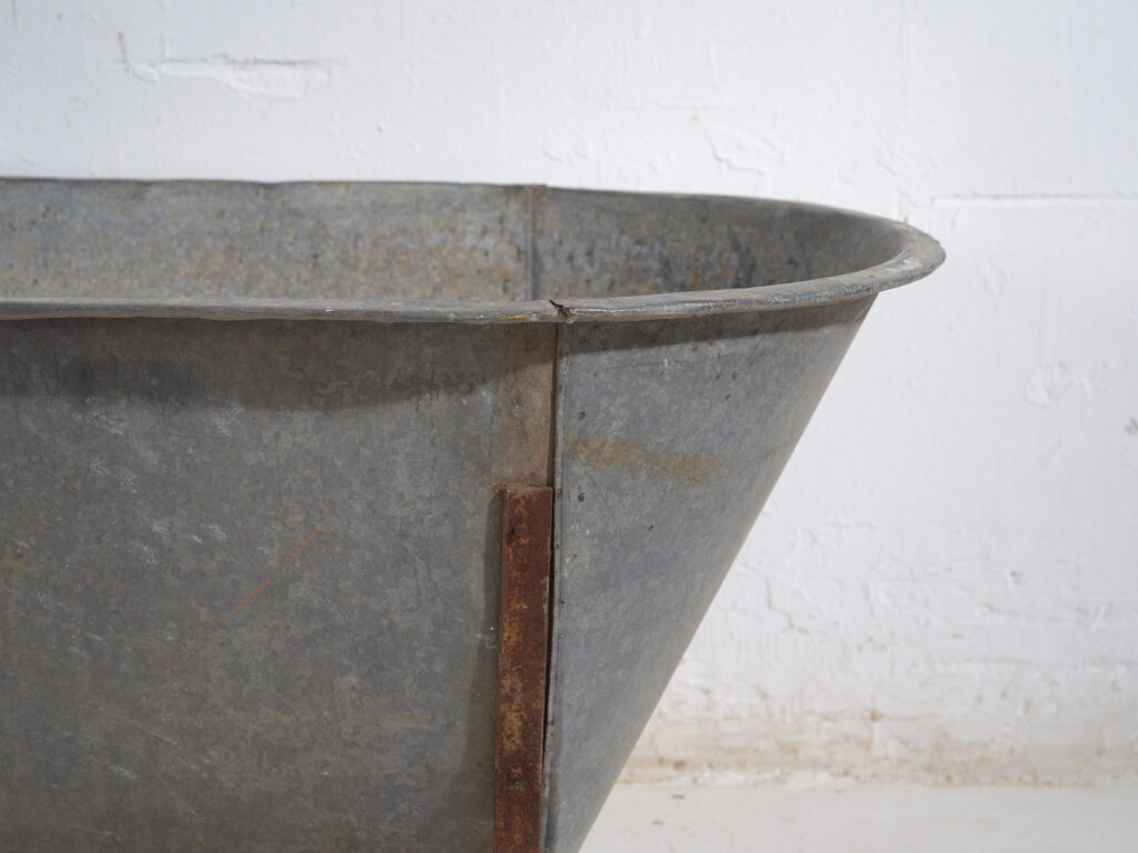 Bañera antigua de zinc galvanizado – Tina industrial europea – circa 1900 #6