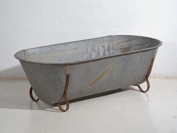 Bañera antigua de zinc galvanizado – Tina industrial europea – circa 1900 #6