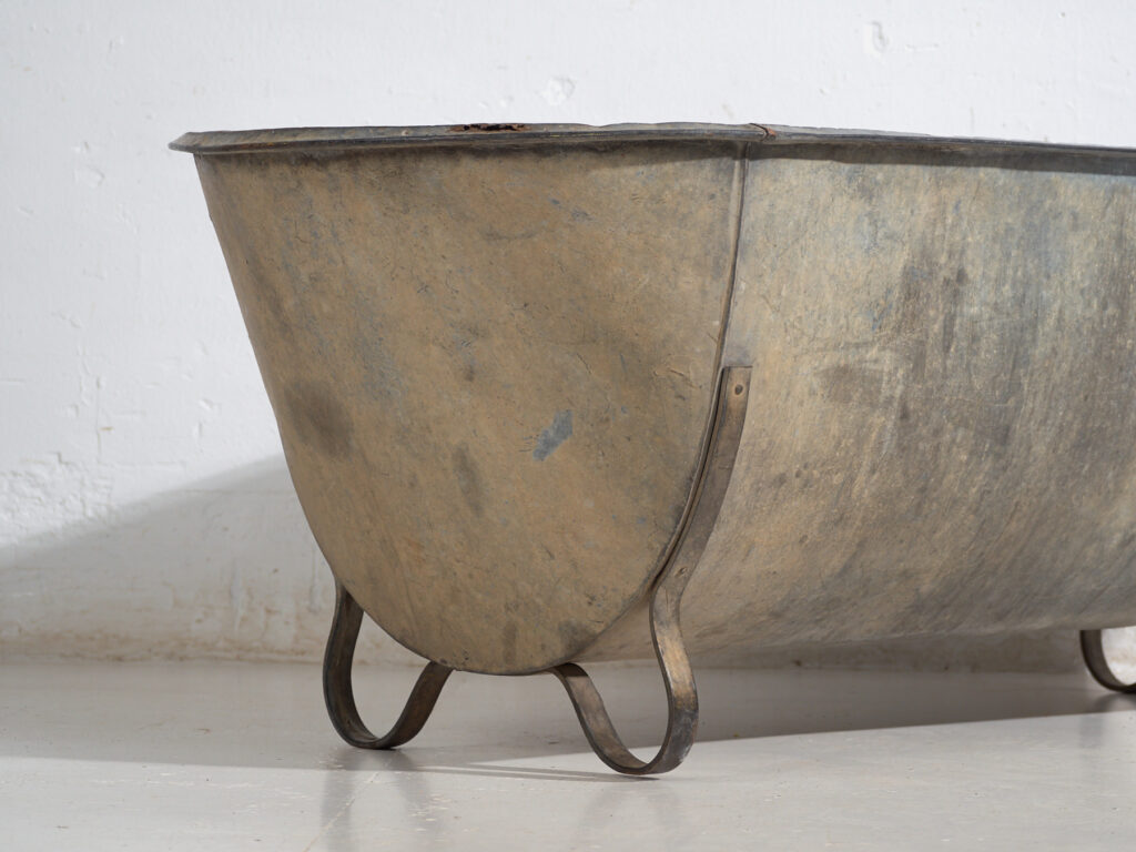 Bañera antigua de zinc galvanizado – Tina industrial europea – circa 1900 #7