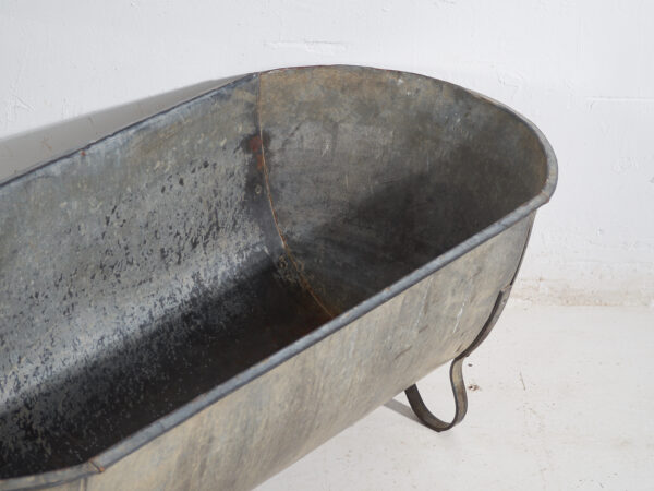 Bañera antigua de zinc galvanizado – Tina industrial europea – circa 1900 #7