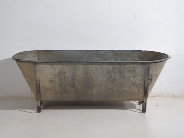Bañera antigua de zinc galvanizado – Tina industrial europea – circa 1900 #7