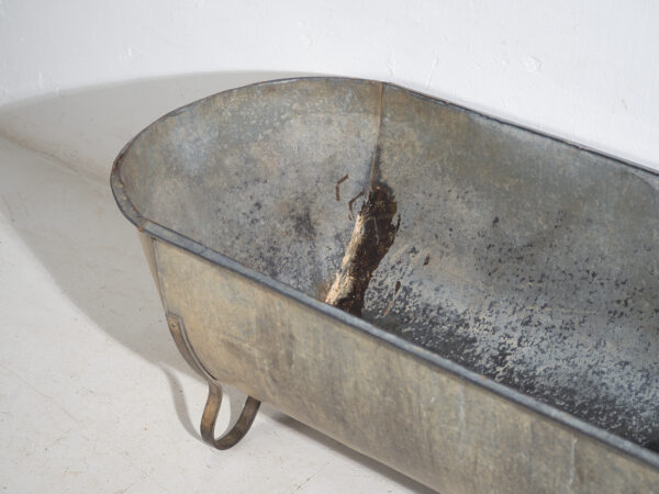 Bañera antigua de zinc galvanizado – Tina industrial europea – circa 1900 #7