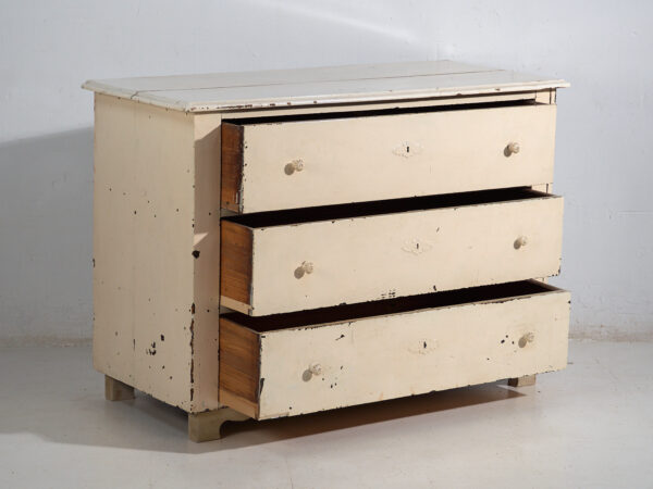 Cómoda antigua de pino pintado – Cajonera rústica europea decapada – circa 1900 #98