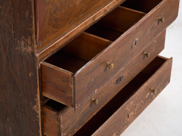 Cómoda secreter antigua de pino – Bureau rústico europeo con tapa abatible – circa 1900