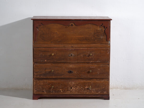 Cómoda secreter antigua de pino – Bureau rústico europeo con tapa abatible – circa 1900