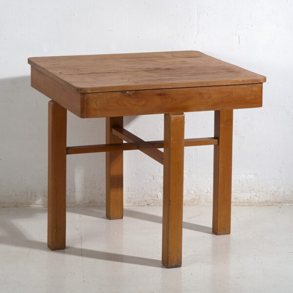 Mesa antigua de trabajo de madera maciza – Mesa auxiliar europea – circa 1920–1950
