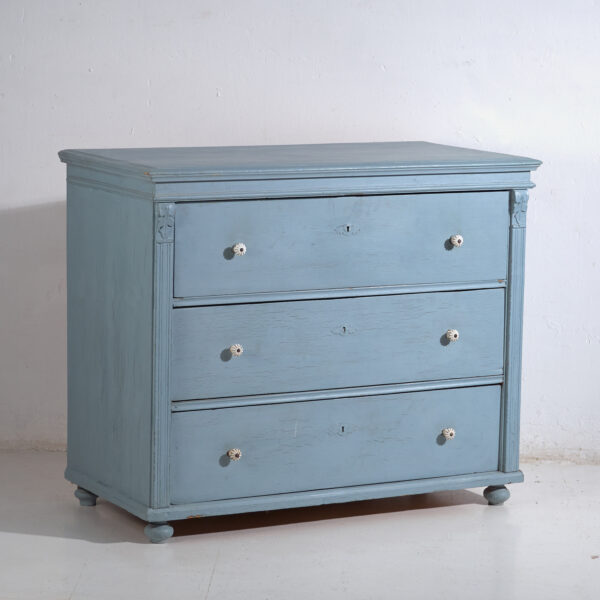 Cómoda antigua de pino pintado – Cajonera rústica europea azul – circa 1900 #3